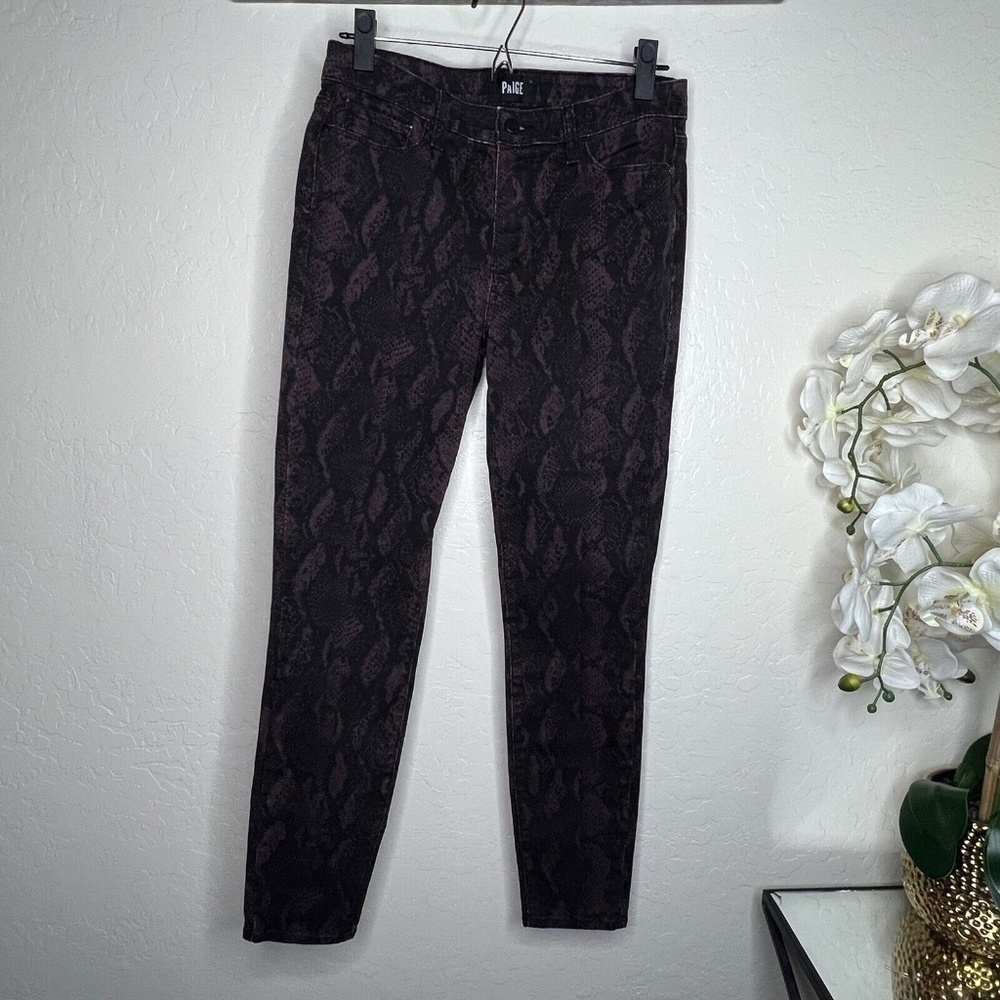 PAIGE Hoxton Ankle Jeans Purple and Black Snake Python Print Pants Women’s 28